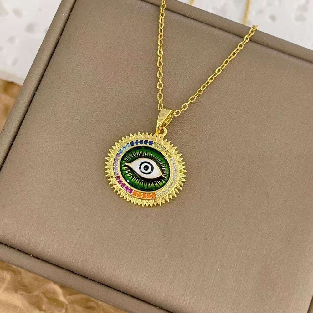 Non-Fading Turkish Blue Devil's Eye Titanium Steel Necklace Niche Collarbone Chain Copper Gold-Plated Pendant For Women 293