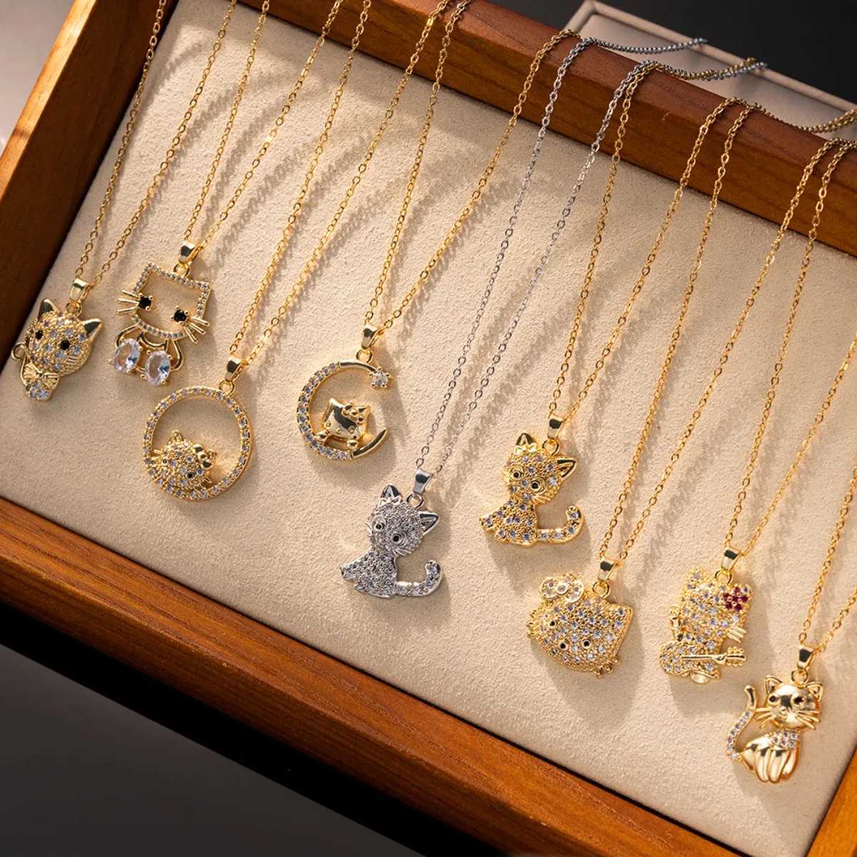 Sanrio Gold Color Fashion Cute Sanrio Hello Kitty Zircon Pendant Necklaces for Women Girls Lovely Cartoon Cat Kitty Jewelry Accessories w250716