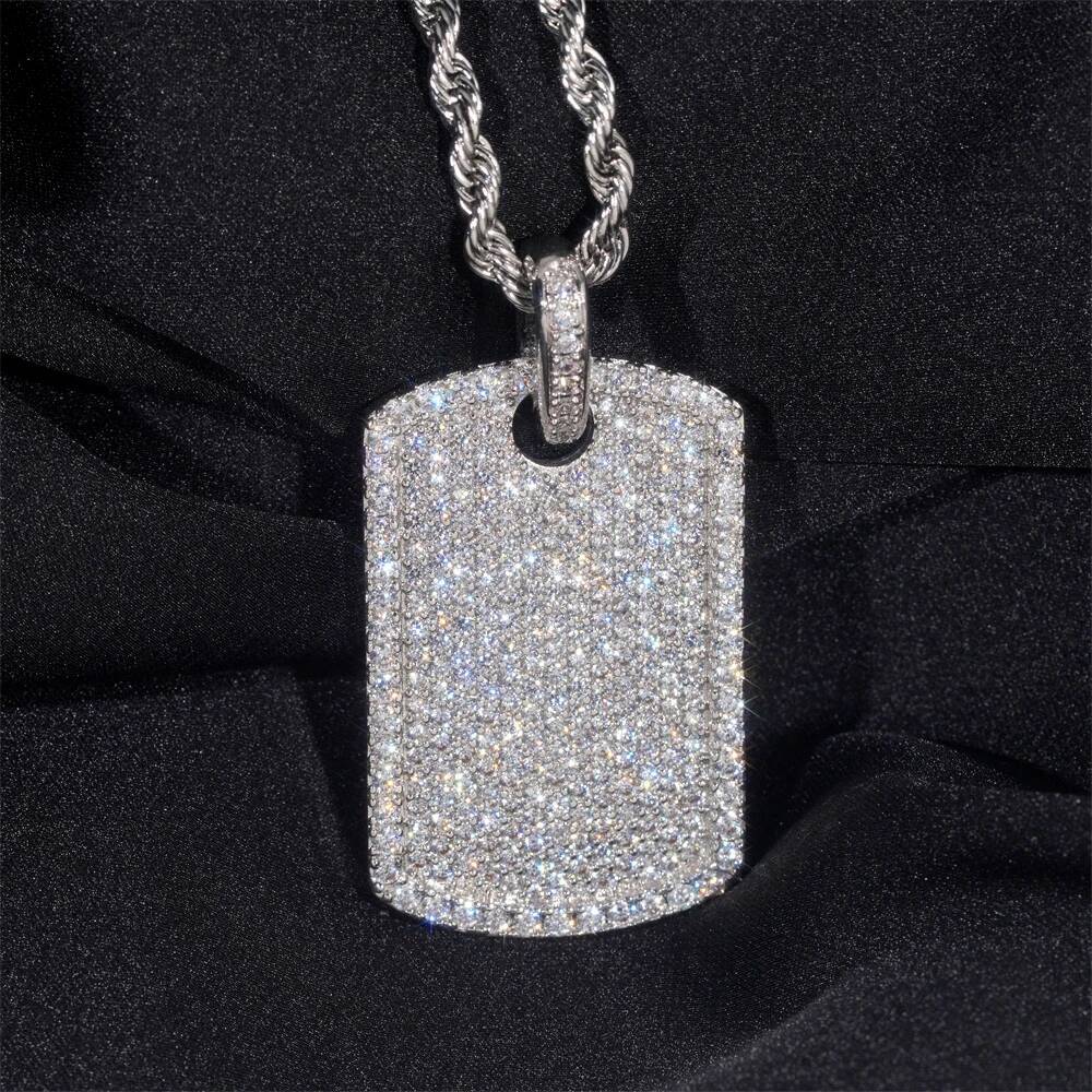 S925 Sterling Silver Inlaid Moissanite Shiny Rectangular Pendant Necklace INS Cool Hip-hop Pendant