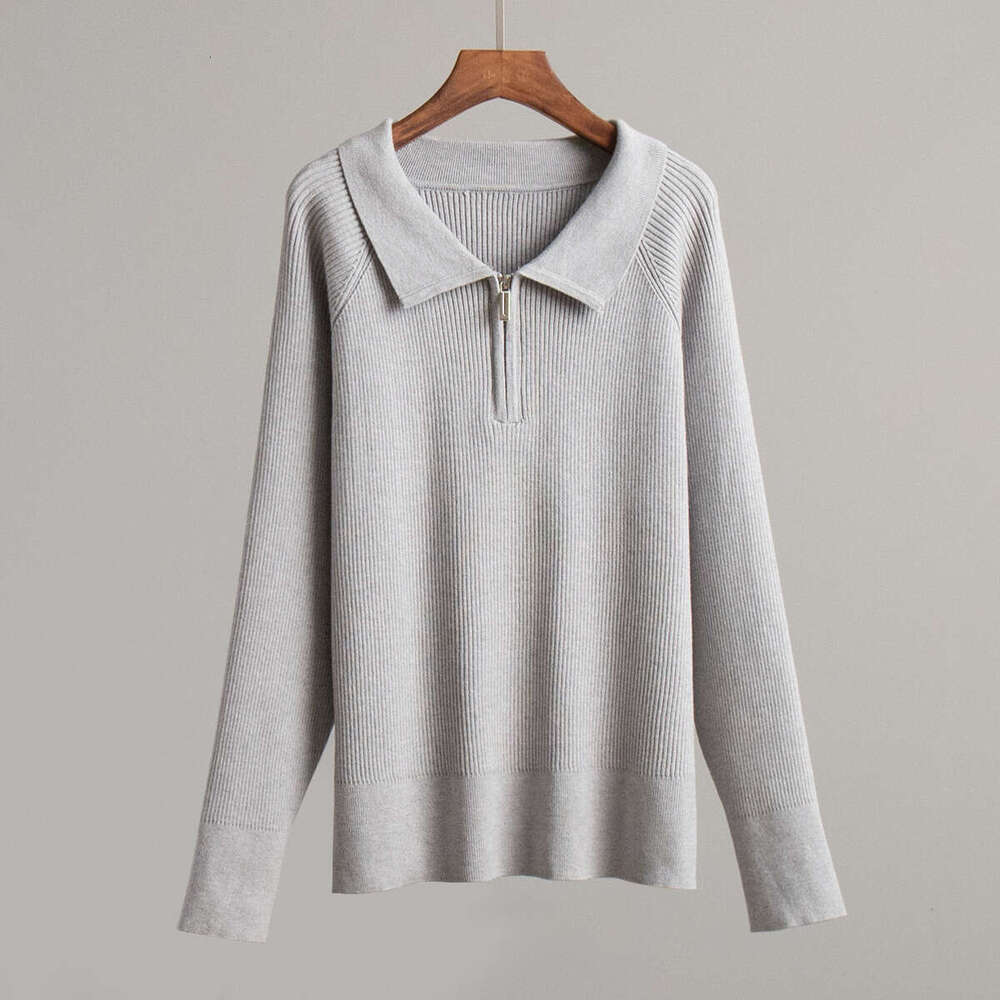 Autumn Winter Trendy Versatile Simple Casual Polo Turn-Down Collar Pullover Knitted Sweater B5