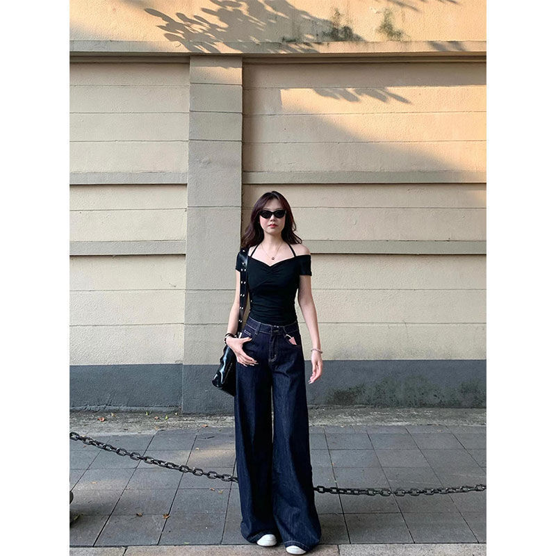 Summer New Women S T Shirt Pure Desire Off Shoulder Halter Neck Short Sleeve For Hot Girl Waist Cinching Unique Slim Fit Top Designer