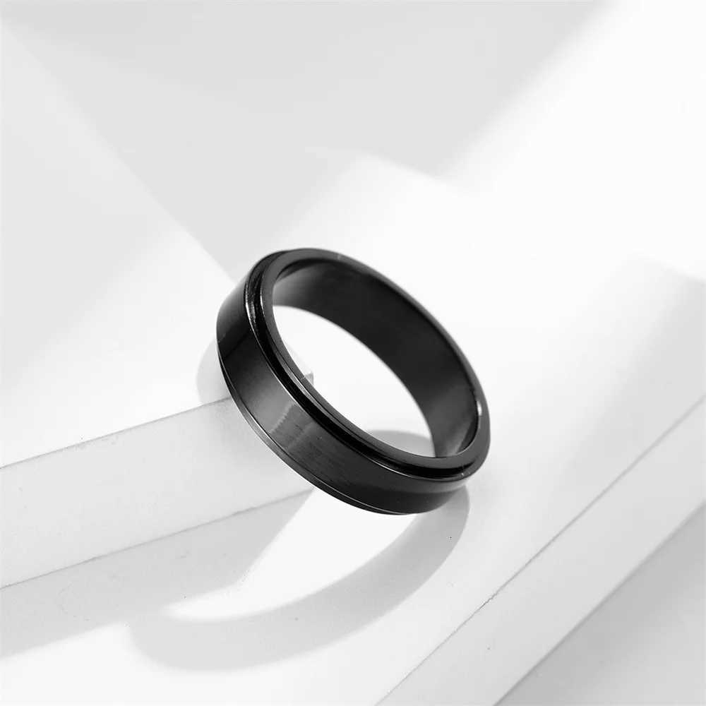 Anxiety Fidget Spinner Rings Black Silver Color Stainless Steel Spinning Rotating Mood Ring for Men Women Anti Stress Jewelry S250716