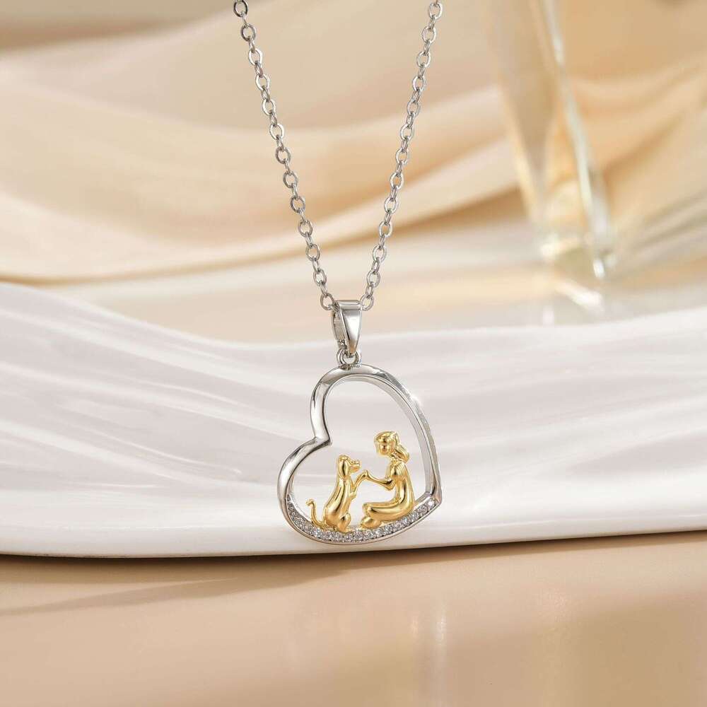 Heart-Shaped Girl Puppy Necklace Light Niche High-End Non-Fading Collarbone Chain Jewelry 7B9