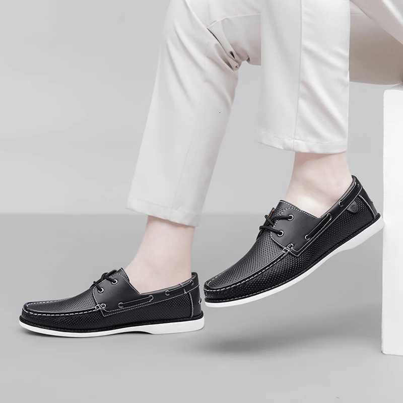 100% Hand-Stitched Comfortable Breathable Lace-Up Loafers Fashionable Boat Shoes for Men W250716