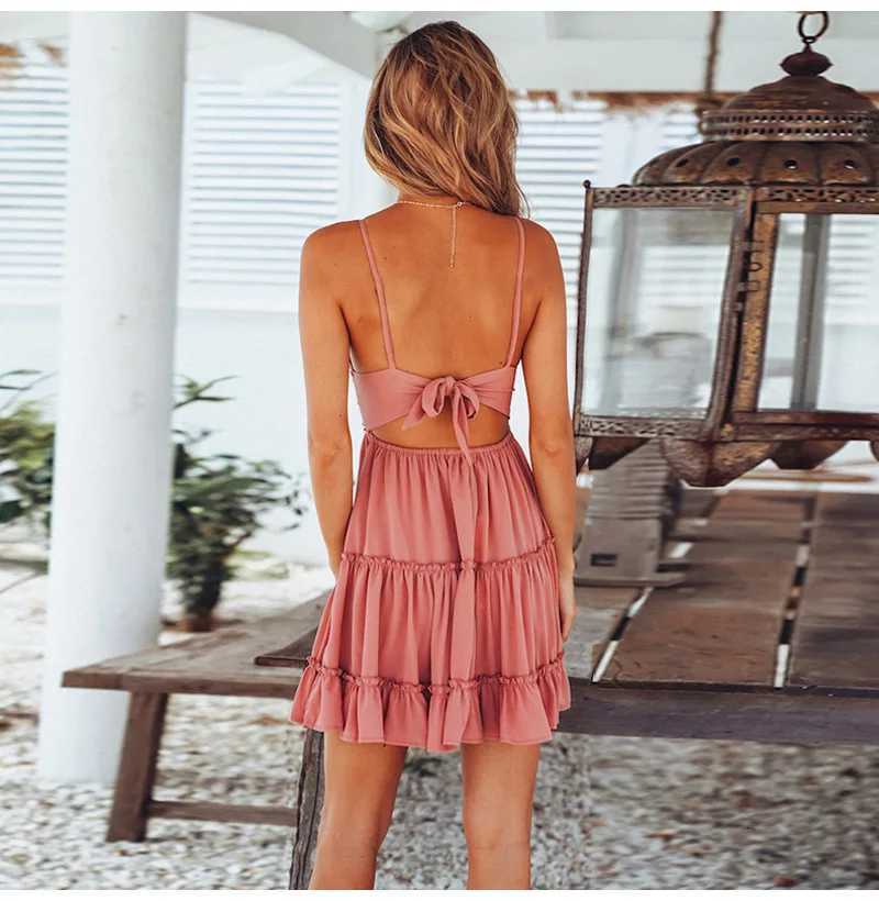 Female New Summer Fashionable Solid Color Dress Sexy Lace Strap Elegant Dresses Splicing Womens Seaside Vacation Wear R250716