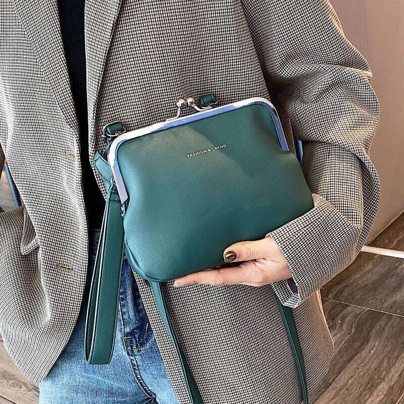 Casual Clip Simple Women Messenger PU Leather Lady Shoulder Crossbody Bag Kiss Lock Bags Party Evening Clutch Purse