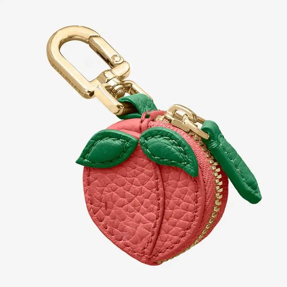 Mini Peach Fruit Shape Coin Purse Cute PU Leather Pendant Korean Style Keychain Earphone Bag Mini Storage Bag
