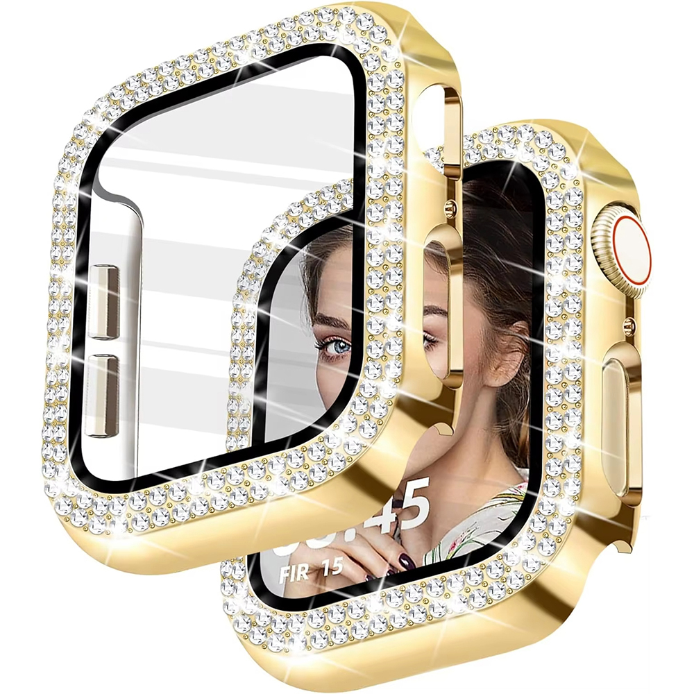 Dia Cover Built-in Tempered Glass Apple Watch 8 Case 45mm 41mm Bling Protective Bumper for iWatch Series 7