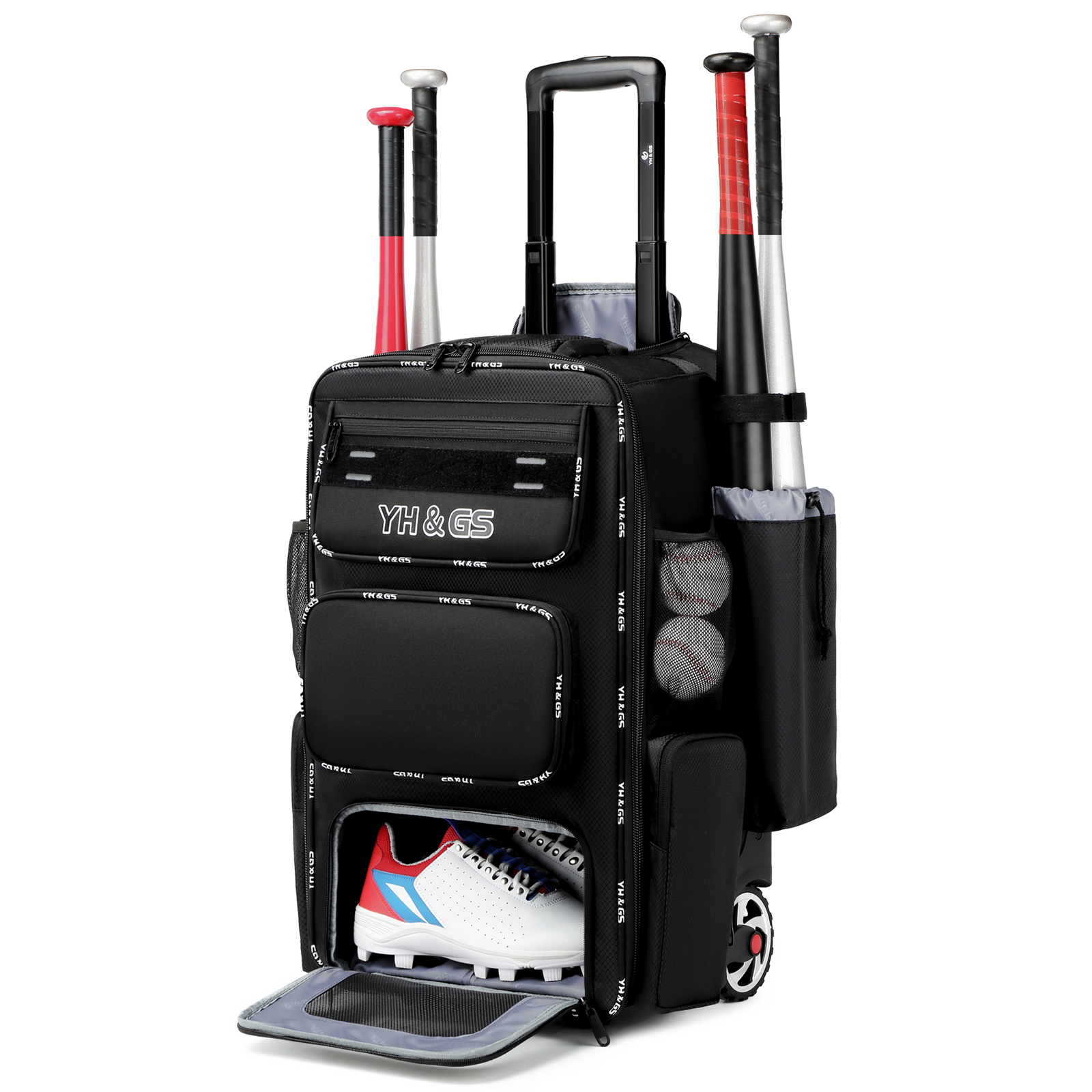 Rolling Baseball Bag,Wheeled Softball Bag with Fence Hook for TBall Bat & Equipment,Lightweight Baseball Bat Bag with Shoe Compartment