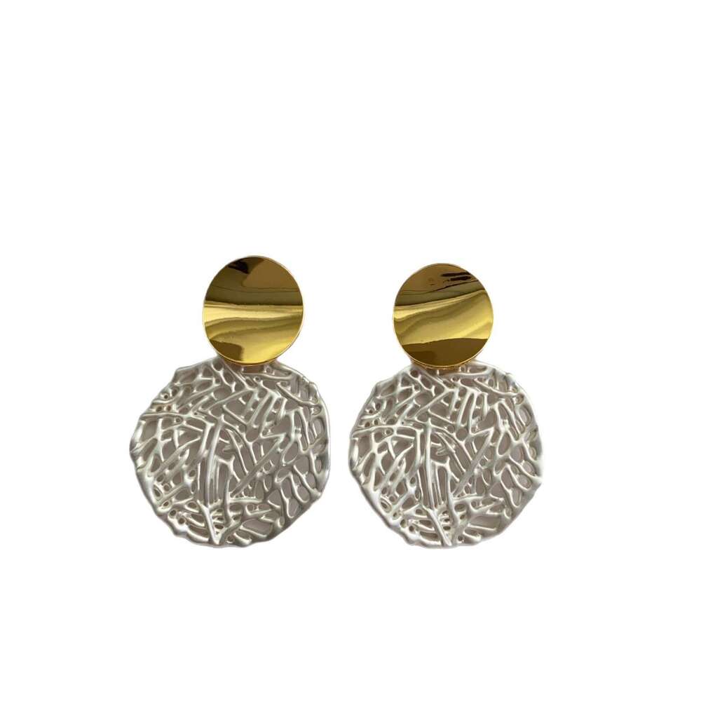 New Chinese Style Metal Woven Mesh Circle Geometric Personality Studs Internet Celebrity Exaggerated Rhombus Hollow Earrings for Women