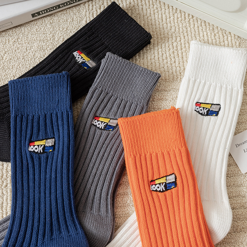 Embroidery Funny Socks Double Needle Long Socks for Men and Women designer socks Thick Yarn Japanese Style Autumn Winter Street Embroidery Fashionable