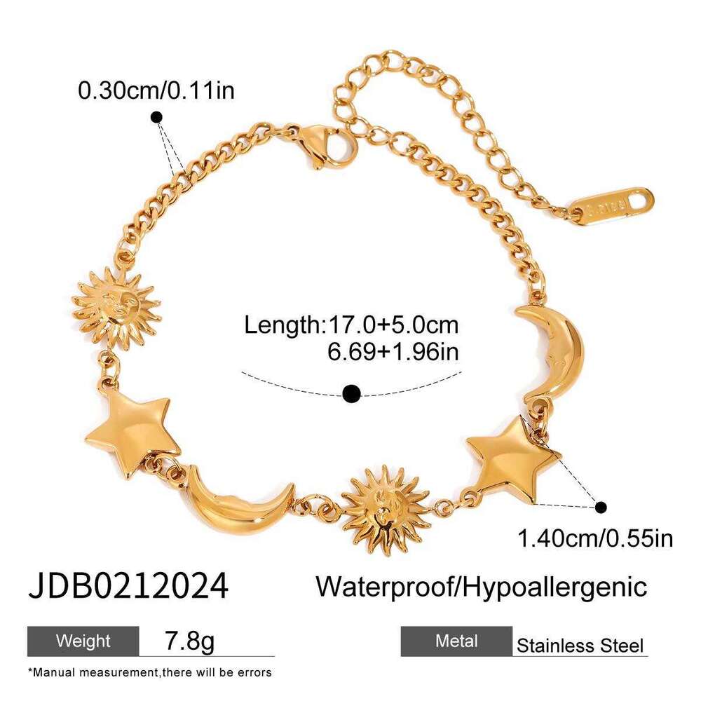 Wanxing Gold Stainless Steel Star Moon Beach Summer Autumn Vacation Style DIY Non-Fading Bracelet for Women
