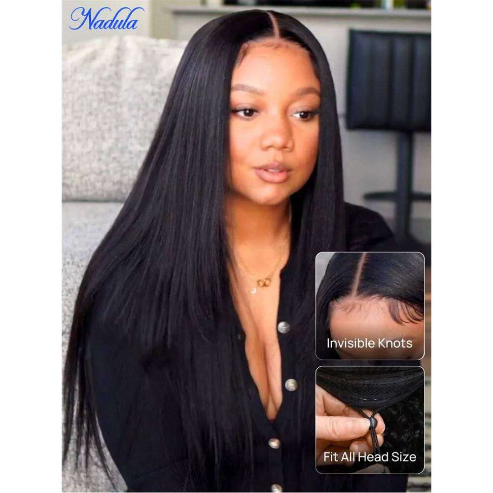 Nadula Drawstring Yaki Straight Glueless 7x5 Bye Knots Gueless Wig Human Hair Ready to Wear Fiber hair
