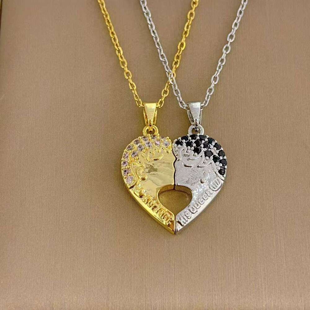 Couple Necklace Simple Magnet Stone Copper Gold Plated Pendant Niche Design Valentine's Day Collarbone Chain Jewelry 37E