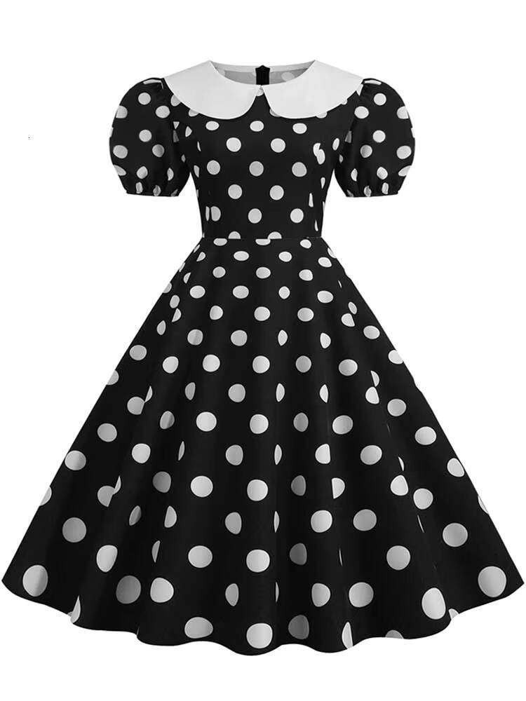 Polka Dot Vintage Women Summer Pink Rockabilly Office Party Dress Casual Peter Pan Collar Sundress Vestidos dongdumaoyi