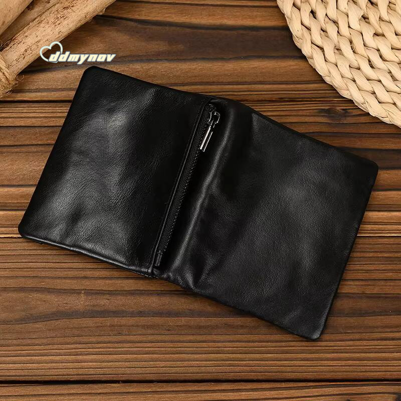 Luufan Genuine Bifold Card Holder Short Purse Male Cow Leather Mens Coin Real Cowskin Zipper Wallet ddmynov