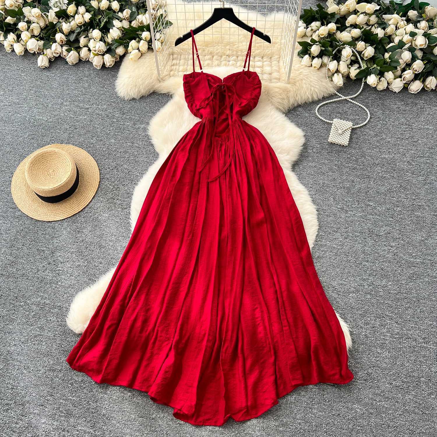 Chicy Sexy Backless Split High Waist Slip Dress Fairy Casual A-line Dress Vacation Dresses Women Boho Sundress R250716
