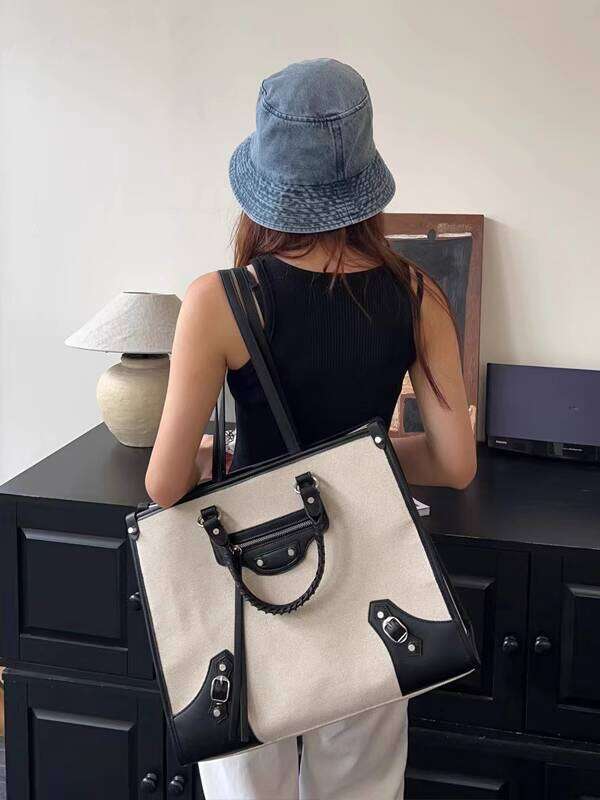 highend canvas tote can hold 15inch laptop internet celebrity large sturdy shoulder bag fashionable trendy handbag