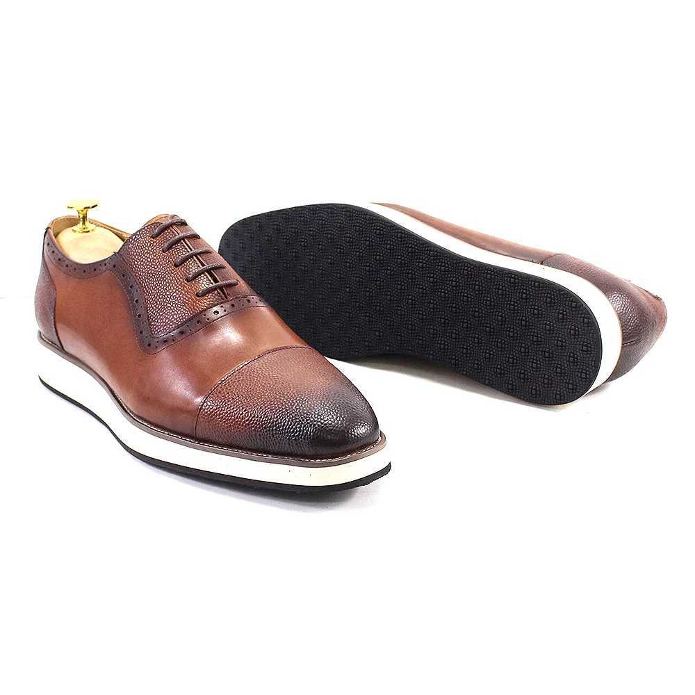 Classic Mens Genuine Leather Oxford Lace-Up Casual Shoes Solid Cap Toe Handmade Sneakers for Daily Outdoor Wear W250716