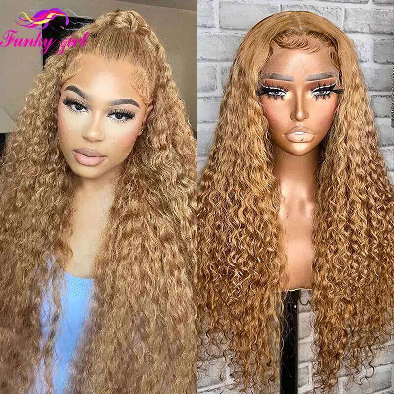 Honey Blonde Water Wave Human Hair 27 Colored Front 13X6 Deep Curly Lace Frontal Wigs For Women Brazilian Remy Wig