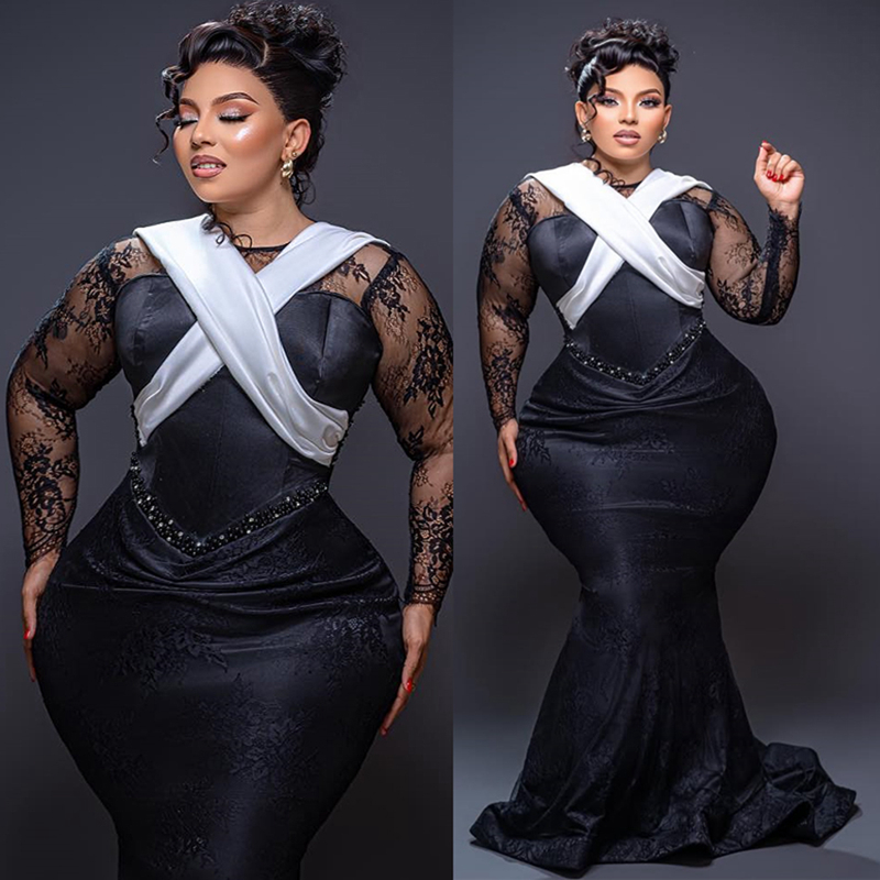 2025 Plus Size Black Aso Ebi Prom Dress African Mermaid Prom Dresses Evening Formal Gowns Beaded Lace Sheer Neck Illusion Birthday Dress Second Recept