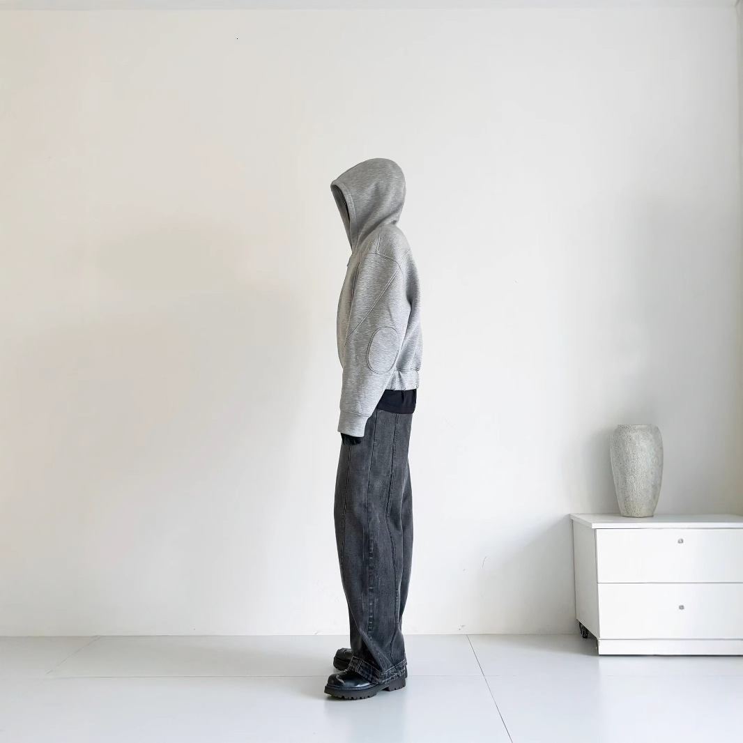2024 New Trendy Brand Split Space Cotton Boxy Short Wide Hooded Oversized Cut Sweatshirt Jacket for Men