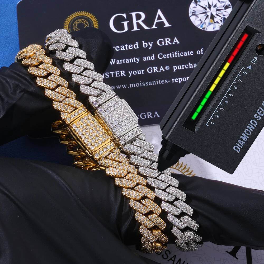 ESKEEM Hiphop Hight Quality VVS Moissanite 8mm Flip Button Link Chain Necklace 925 Silver Cuban Chain Men Jewelry