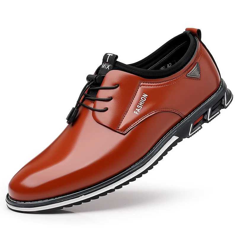 New Business Casual Shoes for Men Lace Up Formal Shoes for Male Black Leather Oxfords Plus Size Wedding Party Office Dress Shoes W250716