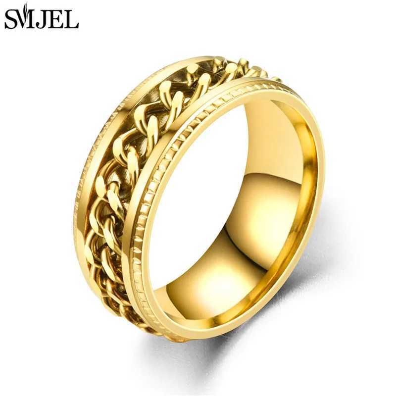 Cool Stainless Steel Rotatable Chain Men Ring Multifunctional Fashion 8mm Fidget Spinner Rings Couple Jewelry bague homme 2024 S250716