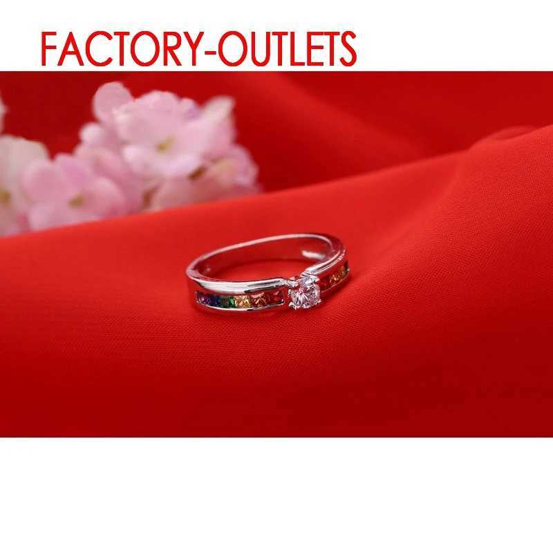 925 Sterling Silver Ring Fashion Jewelry Colourful Cubic Zirconia Tension Setting Women Girls Party Engagement Wholesale S250716
