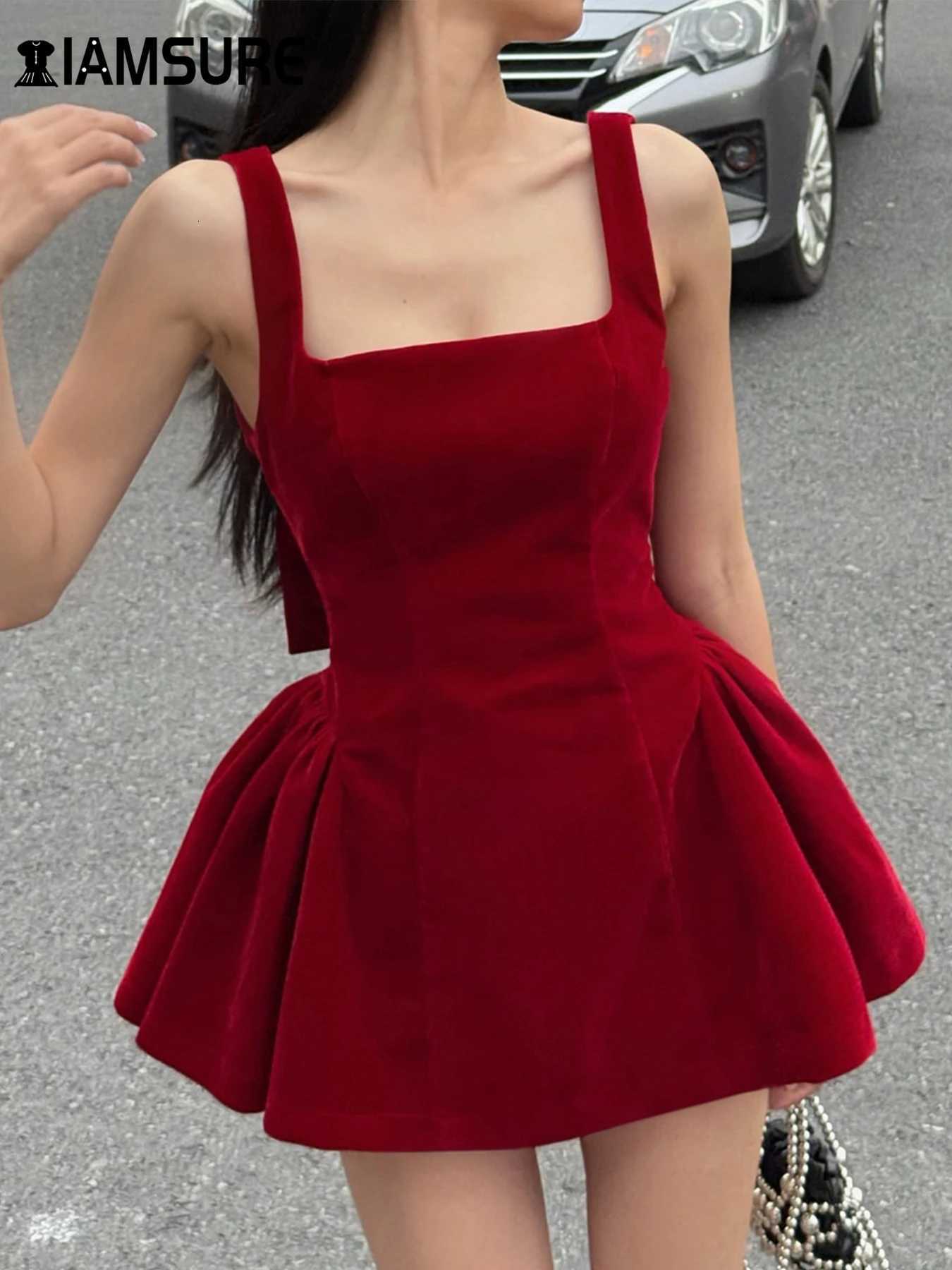 1M SURE French Style Slim Bow Backless A-Line Dress Sexy Square Collar Sleeveless Mini Dresses For Women 2025 Summer Fashion R250716