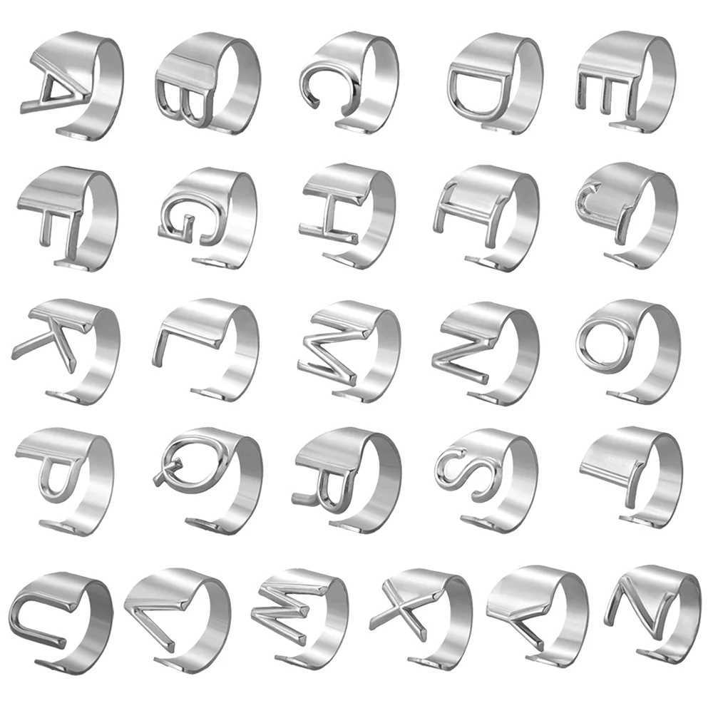 A-Z Letter Initial Name Ring Silver Color Stainless Steel Adjustable Opening 26 Alphabet Rings for Men Women Party Jewelry Gift S250716