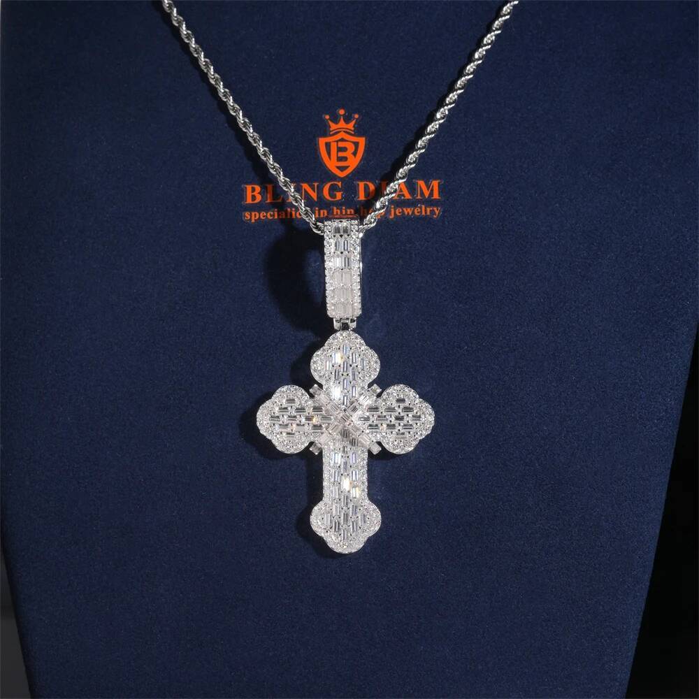 New Arrivals Cross Pendant 925 Silver VVS Moissanite GRA certification Suitable for 10mm Tennis Chains Hip Hop Jewelry