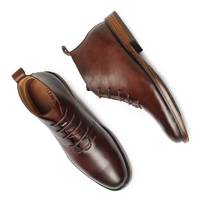Retro Ankle Boots For Men High Quality Genuine Leather Shoes Elegant Lace Up Business Office Footwear W250716