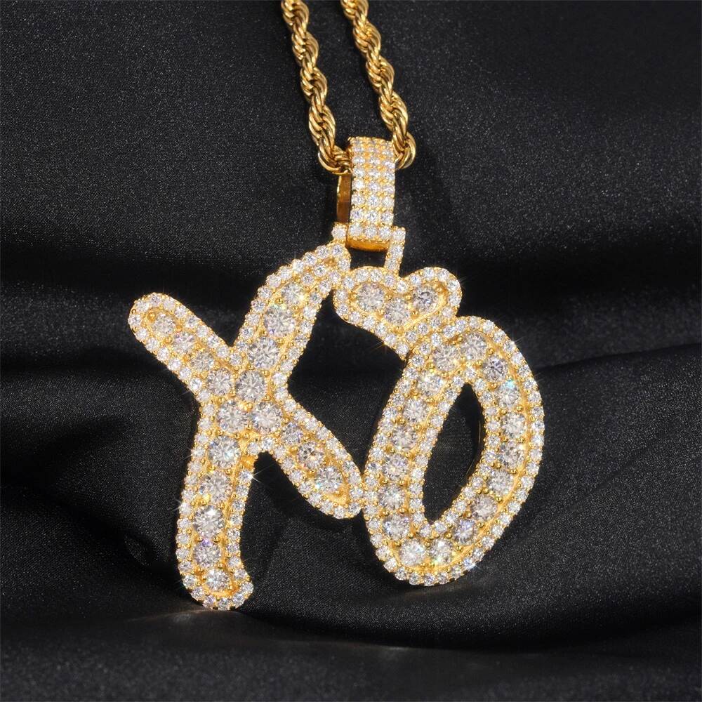 925 Silver Iced Out Moissanite XO Letter Hip Hop Pendant GRA Certification