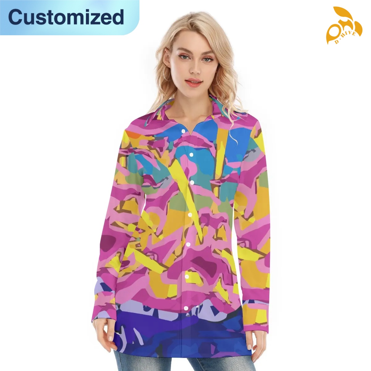 free shipping designer of customized trendy full-body printed women's long shirt with exquisite patterns from US