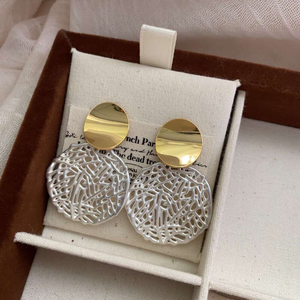 New Chinese Style Metal Woven Mesh Circle Geometric Personality Studs Internet Celebrity Exaggerated Rhombus Hollow Earrings for Women