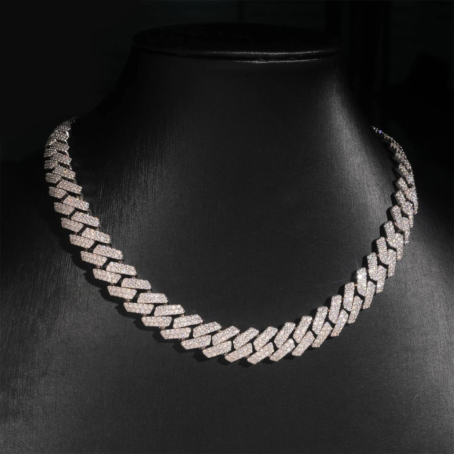 Hip Hop Jewelry 925 Sterling Silver 13mm 2 Rows Iced Out VVS Moissanite Diamond Miami Cuban Necklace