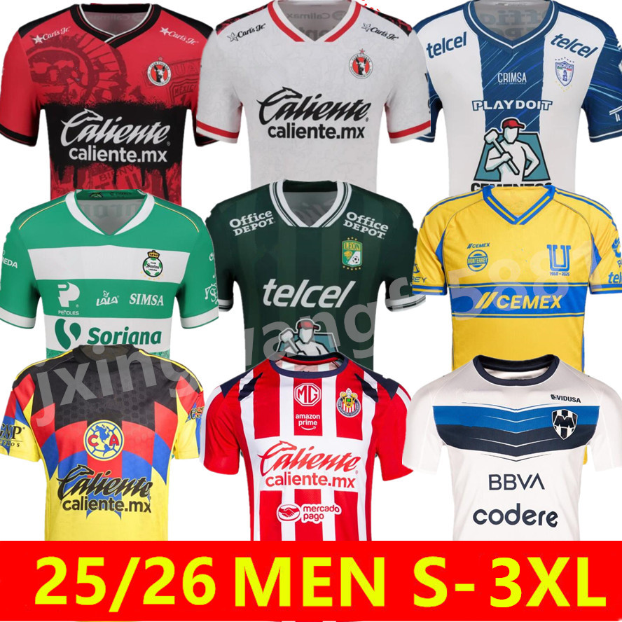 Tijuana 25 26 Liga MX Club Santos Soccer Jersey 2025 2026 Atlas FC NAUL Tigres Chivas Guadalajara UNAM LEON Camisas de Futebol Cruz Azul Monterrey Shirts S-3XL