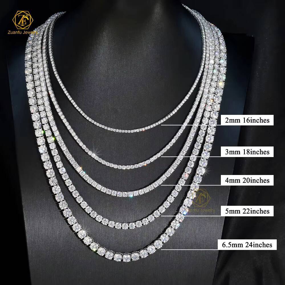 Hip Hop Jewelry 100% Pass Diamond Tester Moissanite Tennis Link Chain 3mm 4mm 5mm 925 Silver Iced Out Diamond Chain for Men