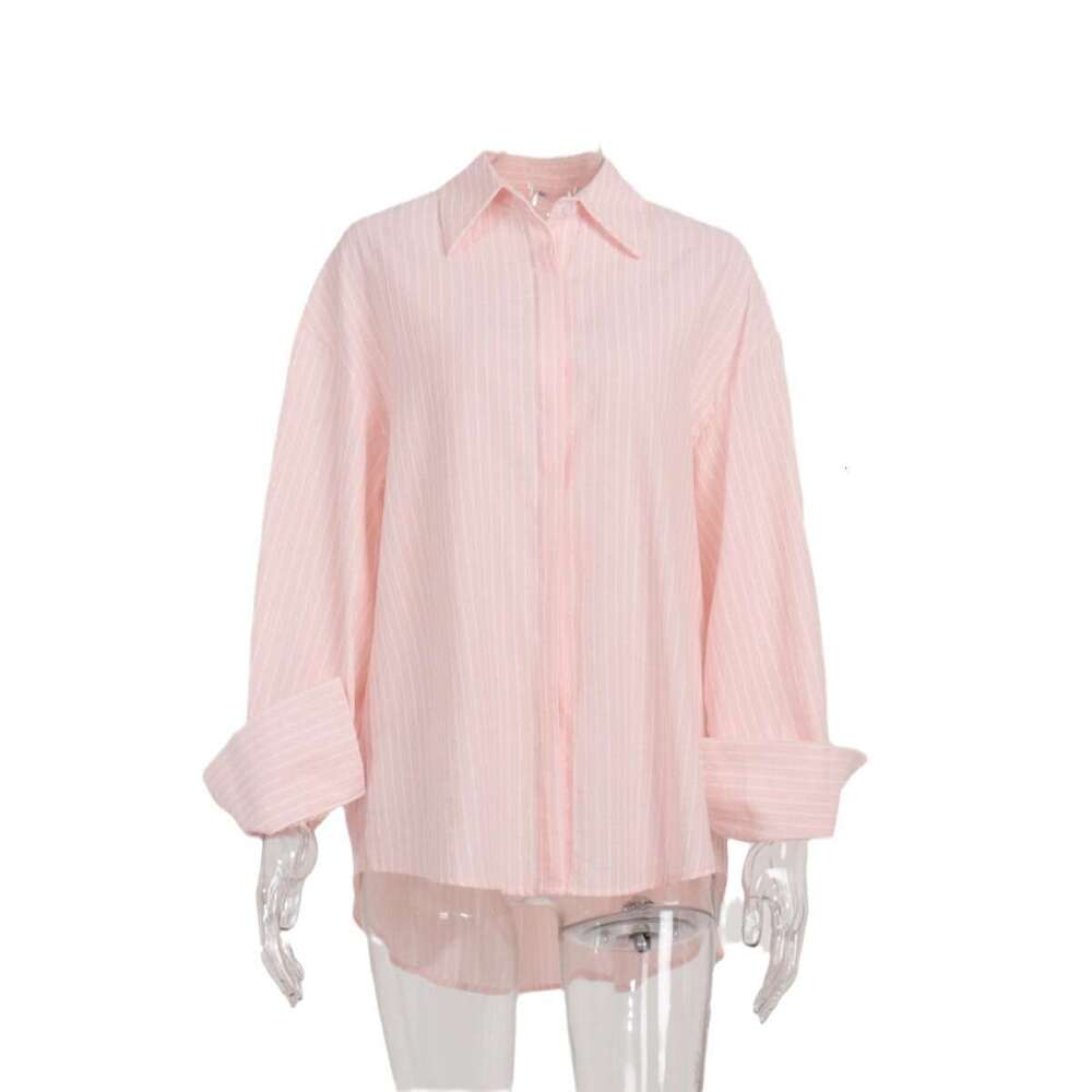 Spring Summer New Casual Loose Candy Macaron Color Mid-Length Striped Shirt B5