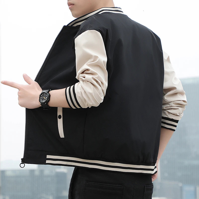 Spring and Autumn Jackets Mens Coats Baseball Collar Striped Patchwork Fashion Clothing Trends Slim Fit 250716