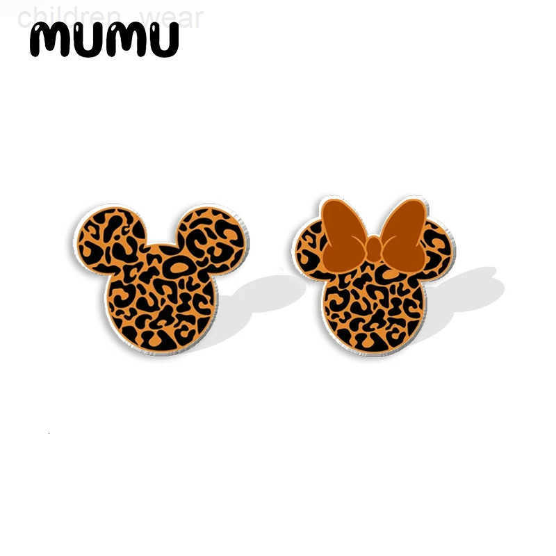 Disney 2024 New Leopard Print Mickey Head Stud Earrings Funny Epoxy Jewelry Resin Acrylic Earrings Handmade Gifts Fans W20250716