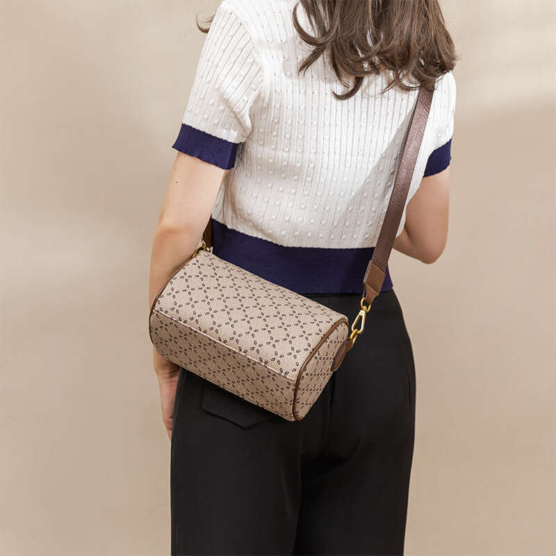 Crossbody New Printed Boston Wide Shoulder Strap Cylinder Casual Women's Small Bag