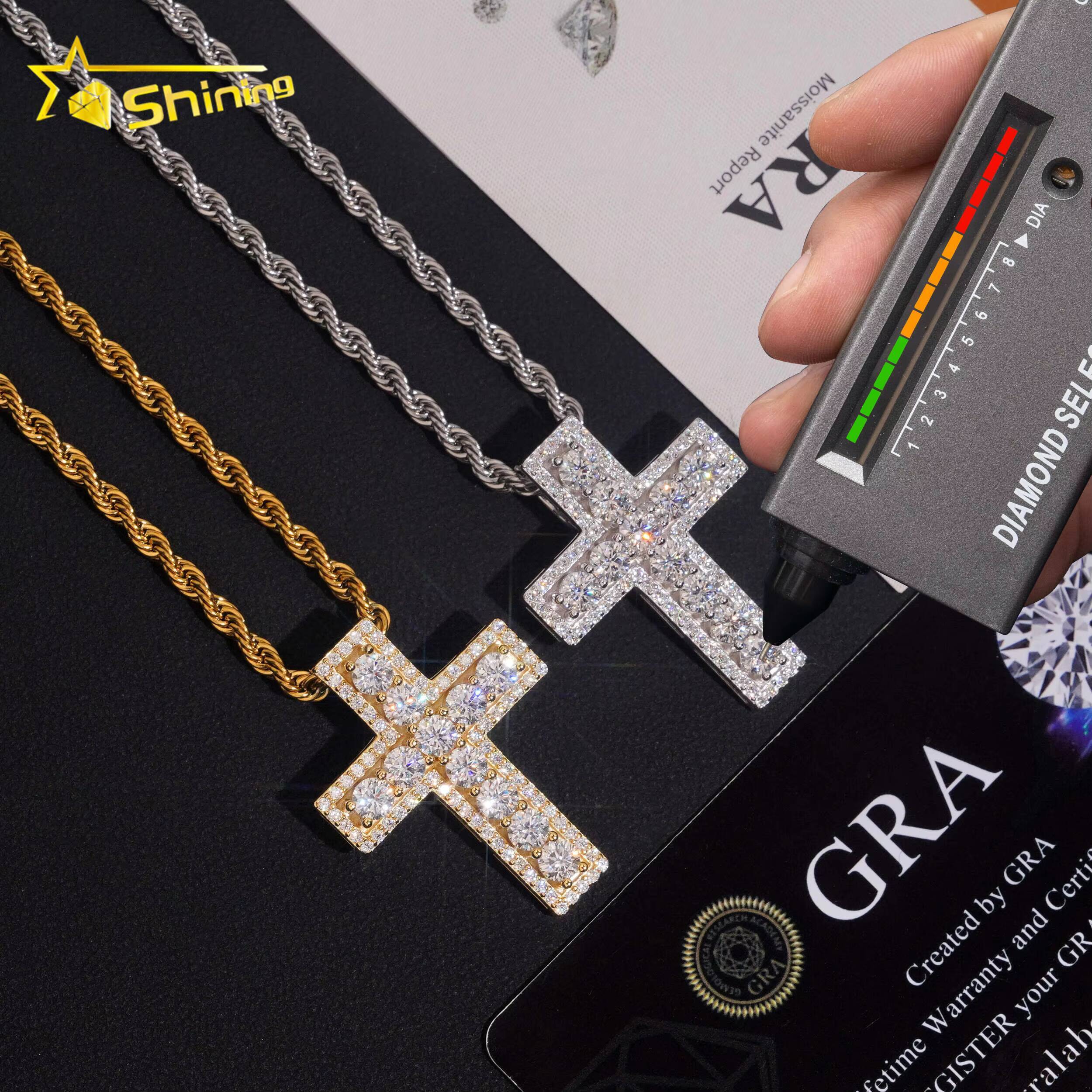 Ready to Ship Valentine Gift Colorful Moissanite Pendant 925 Silver Gold Plated Iced Out Pendant Moissanite Cross Pendant