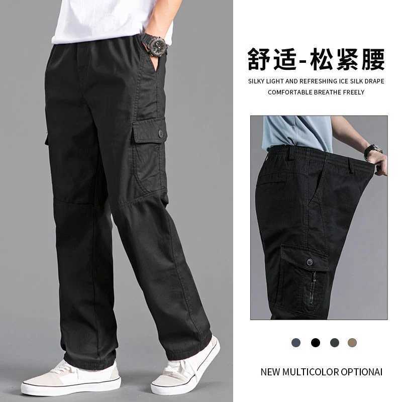 New Cargo Pants Mens Loose Straight Oversize Clothing Solid Gray Versatile Work Wear Black Joggers Cotton Casual Male Trousers y250716