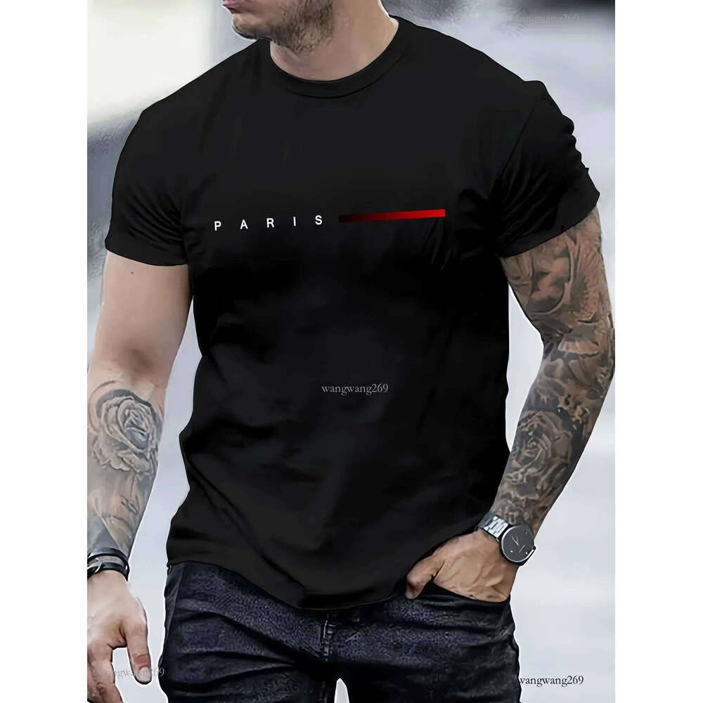 Mens 100% cotton summer loose PARIS Creative Letter print casual slim fit round neck short sleeved Tshirt top 250218