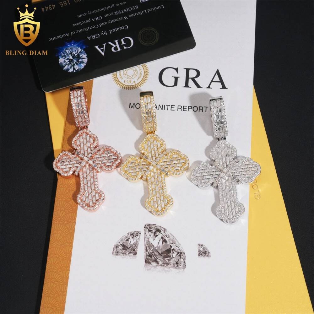 New Arrivals Cross Pendant 925 Silver VVS Moissanite GRA certification Suitable for 10mm Tennis Chains Hip Hop Jewelry