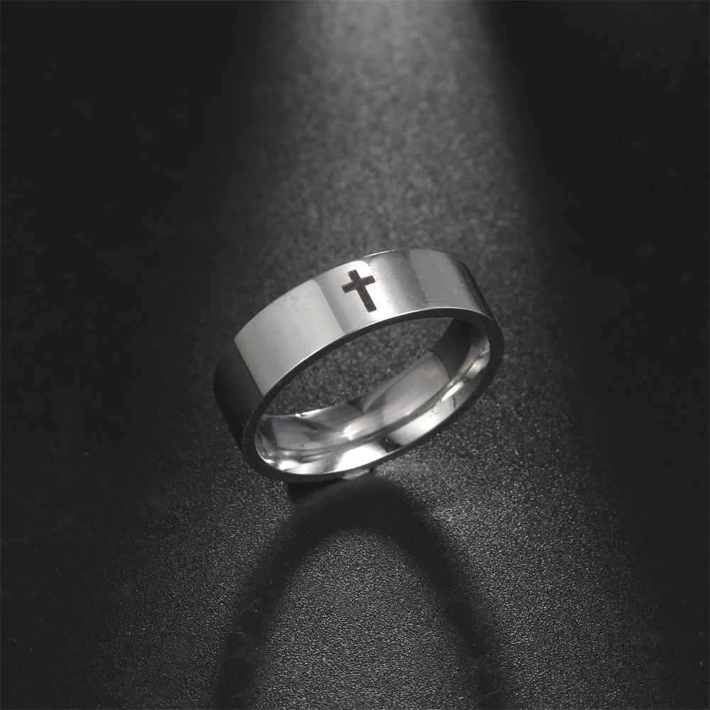 EUEAVAN Hip Hop Cross Couple Rings Women Men Stainless Steel 6mm/8mm Religious Christian Finger Ring Punk Party Jewelry Gifts S250716