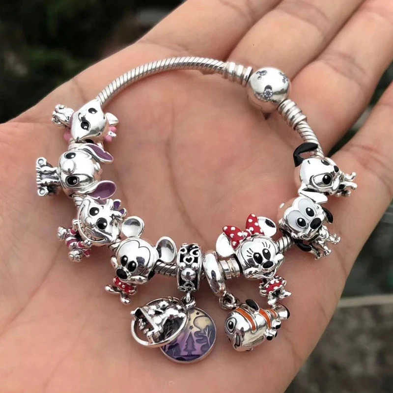 Disney Mickey Mouse 925 Silver Charms Fit Minnie Girls Original Bracelet Cartoon Stitch Style Beads Pendant Gift For Jewelry W20250716